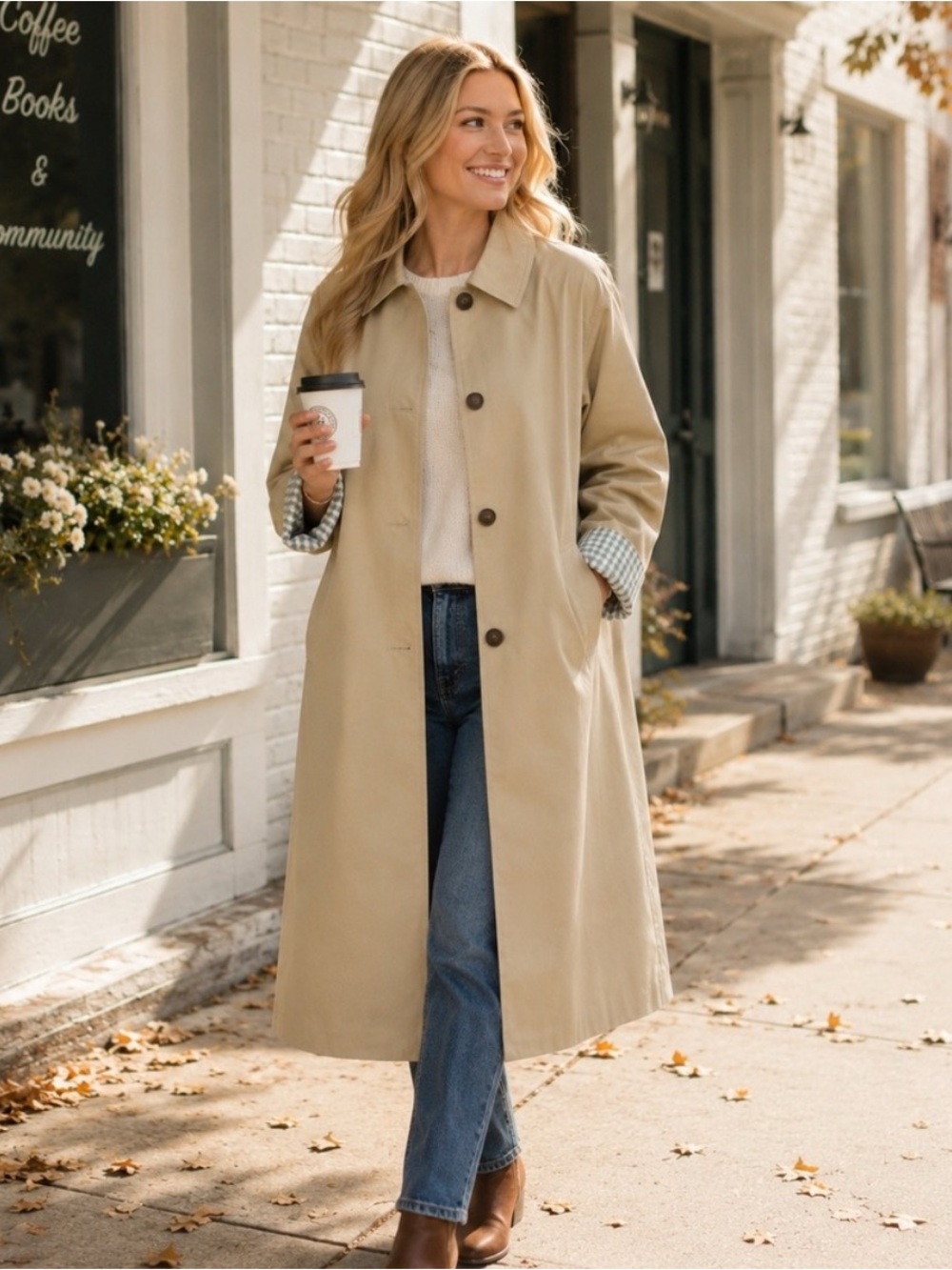 Classic Trench Coat Khaki Gingham Lined ‘The Twill’ Universal Thread Womens